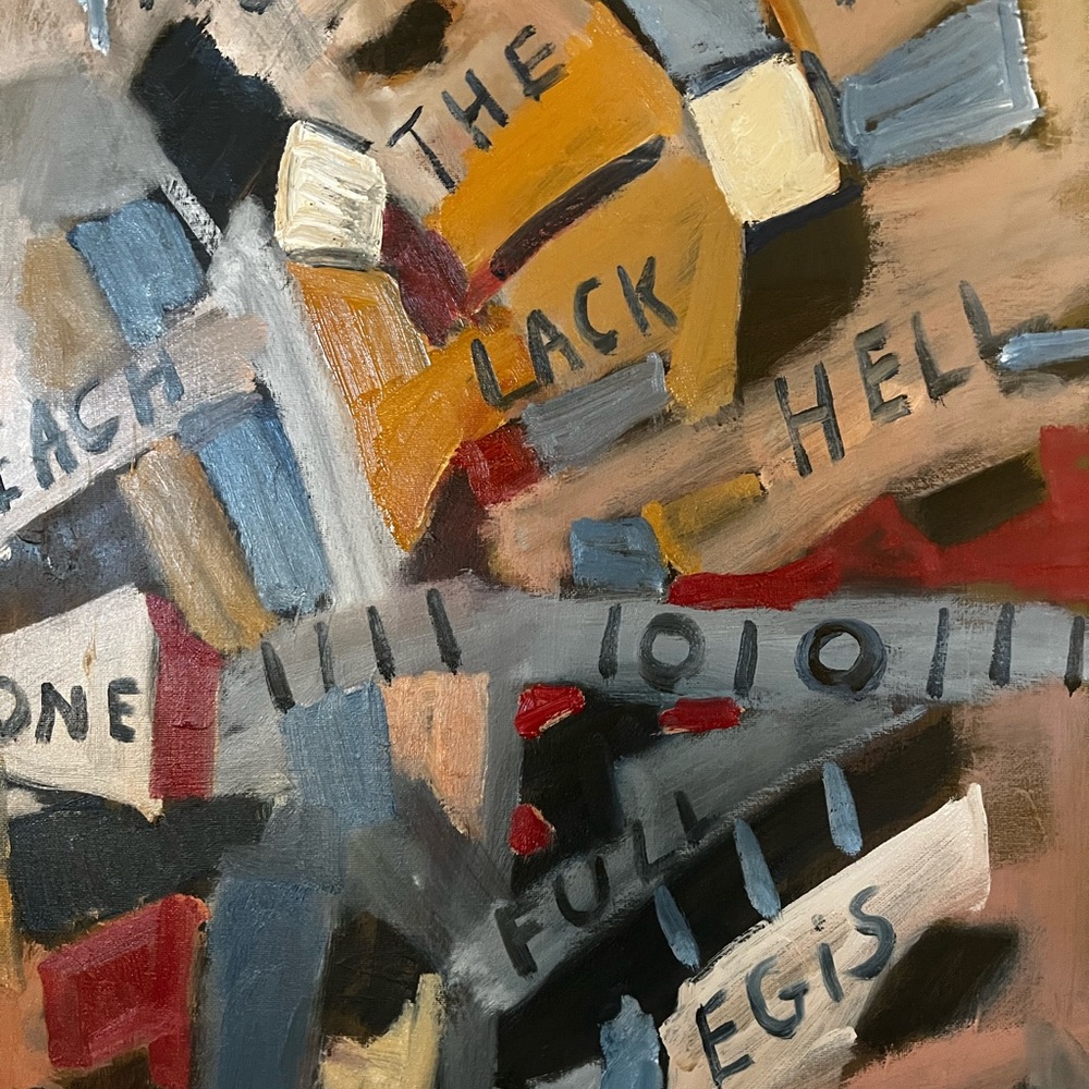 Abstract Mixed-Media Wall Art in Mustard, Blue, Red and Grayish